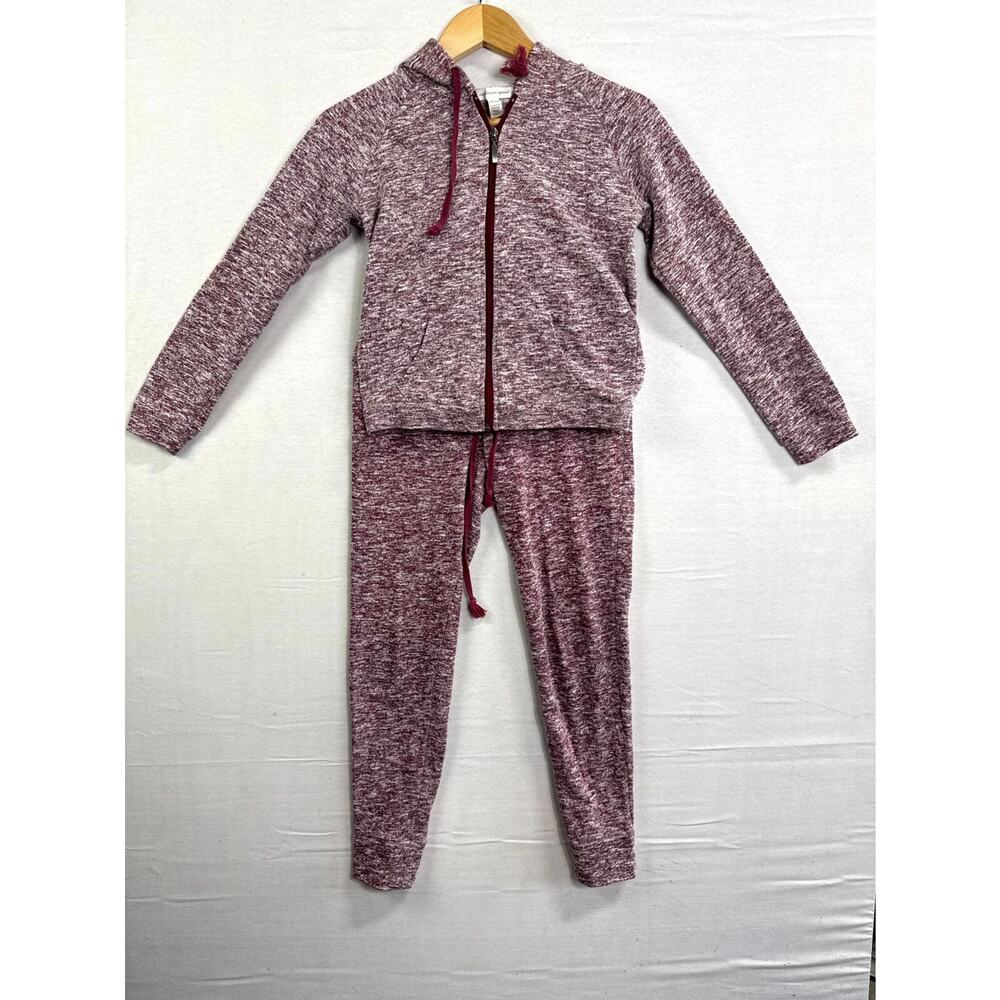 Ambiance Apparel Hoodie & Jogger Set Womens Small Heather Maroon Cotton Full Zip